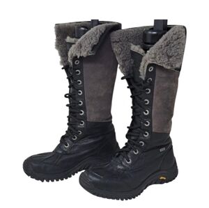 SOLD Ugg Adirondack Tall Black Leather Winter Snow Boots Women's Size 6